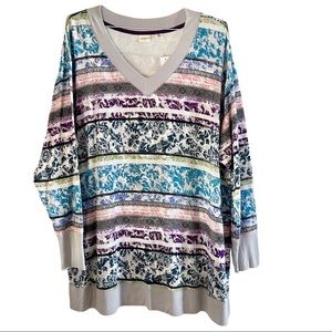 Westbound Woman Long Sleeve V-Neck Banded Hem Pullover Multi-Color Size 3X